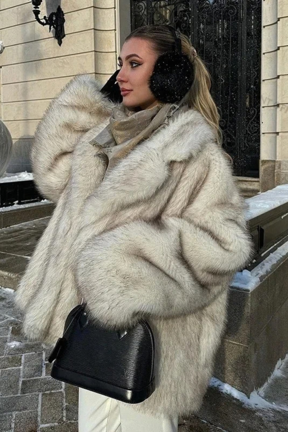 Women Faux Fur Coat Oversized Notched Lapel