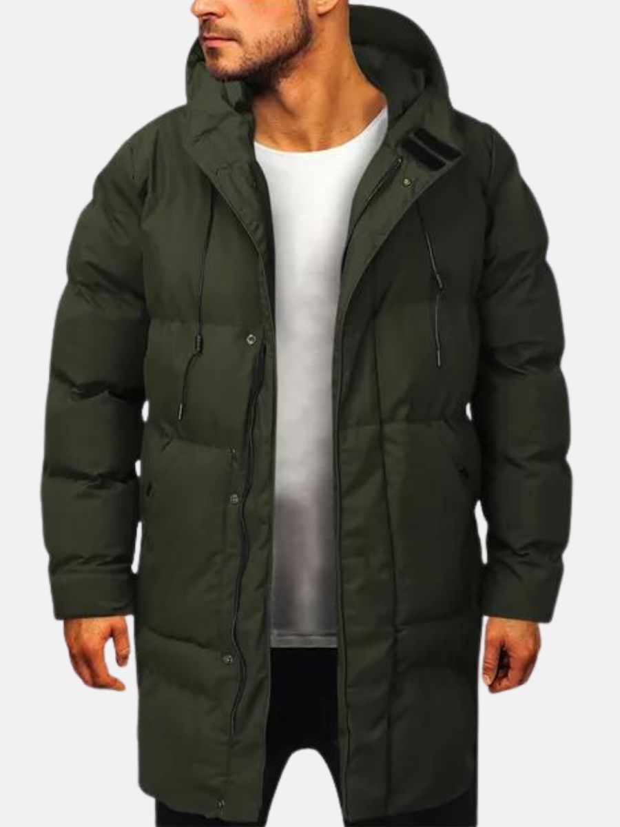 Derek Long Hooded Padded Parka in Army Green