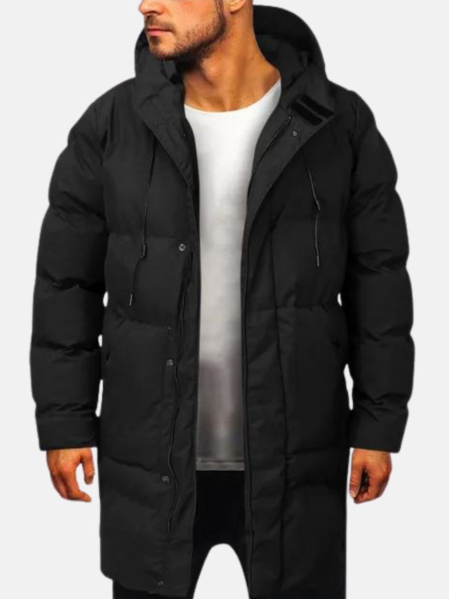 Derek Long Hooded Padded Parka in Black