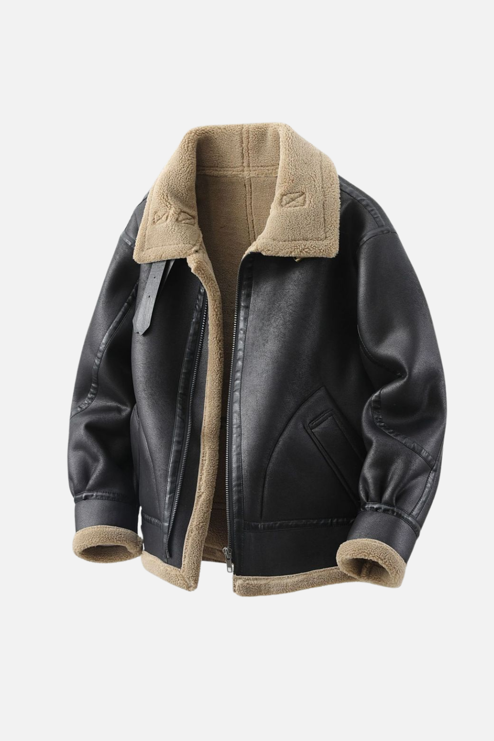 Homme Bomber Aviateur Col Laine Agneau