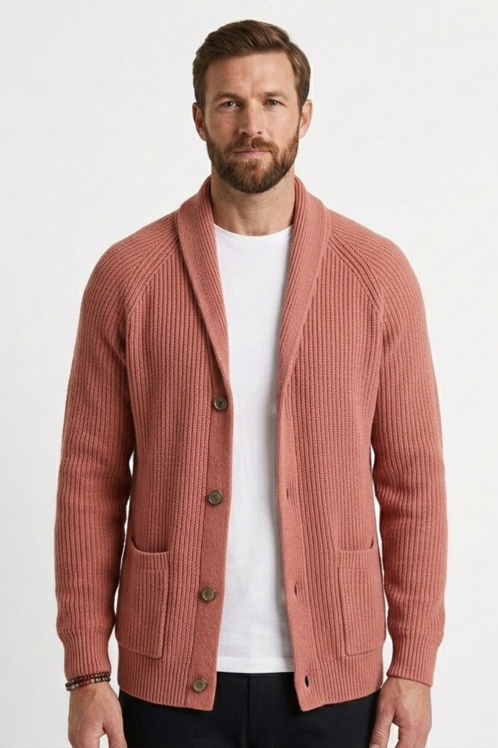 Men Shawl Collar Cardigan Chunky Ribbed Knit