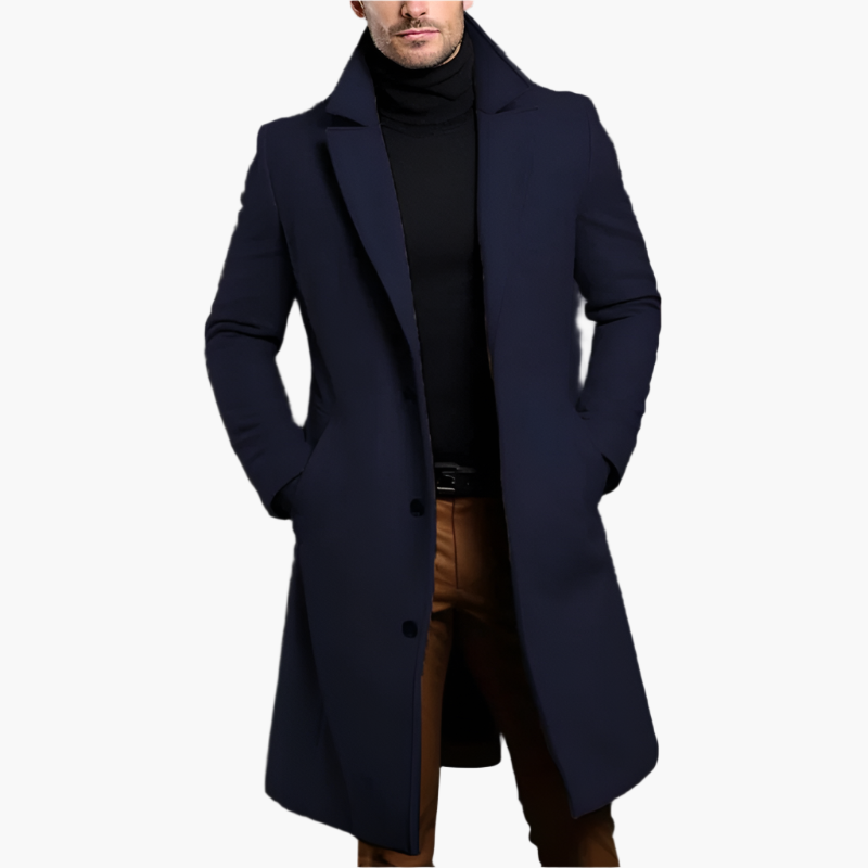 Gordon Single Breasted Wool Look Overcoat in Navy