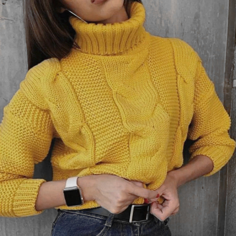 Sandra Cable Knit Roll Neck Jumper in Mustard