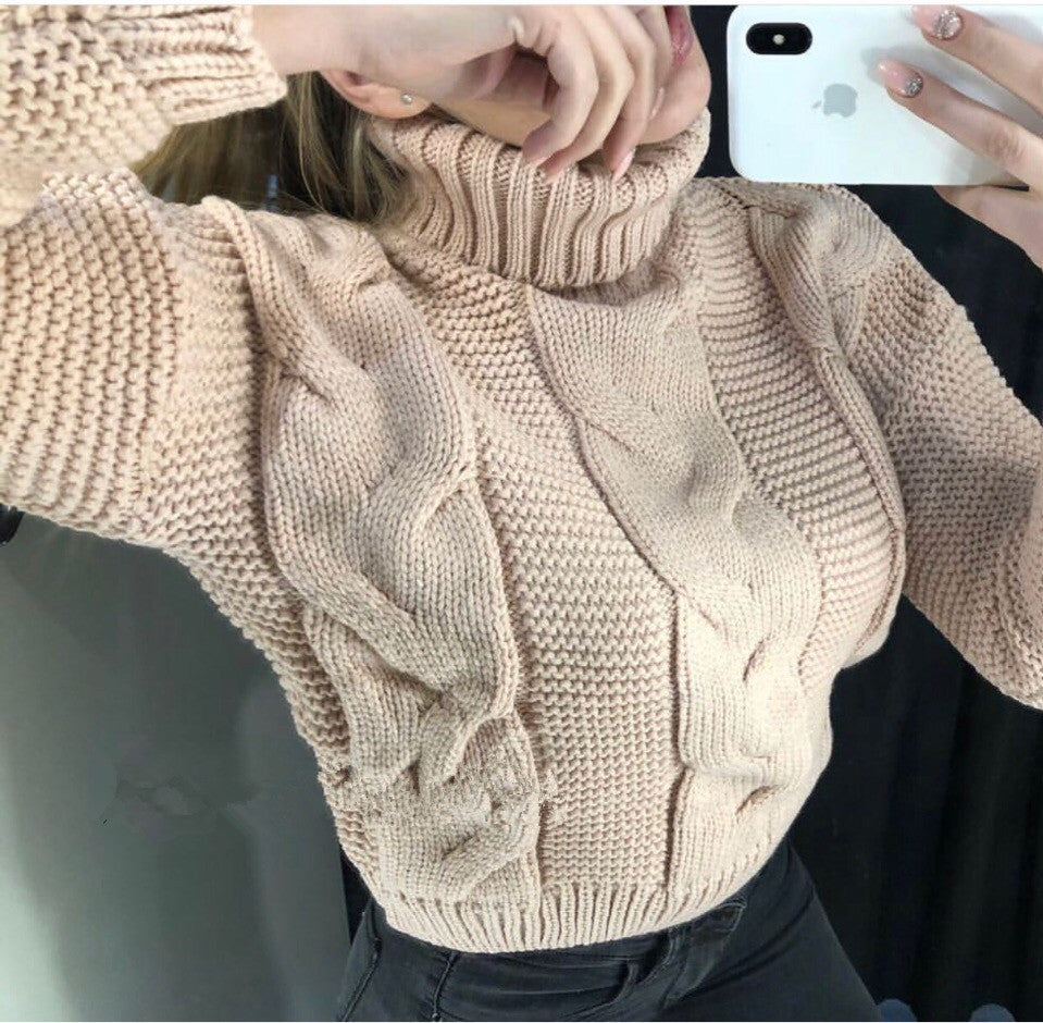 Sandra Cable Knit Roll Neck Jumper in Beige
