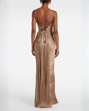 Cléophée gold pleated corset maxi dress