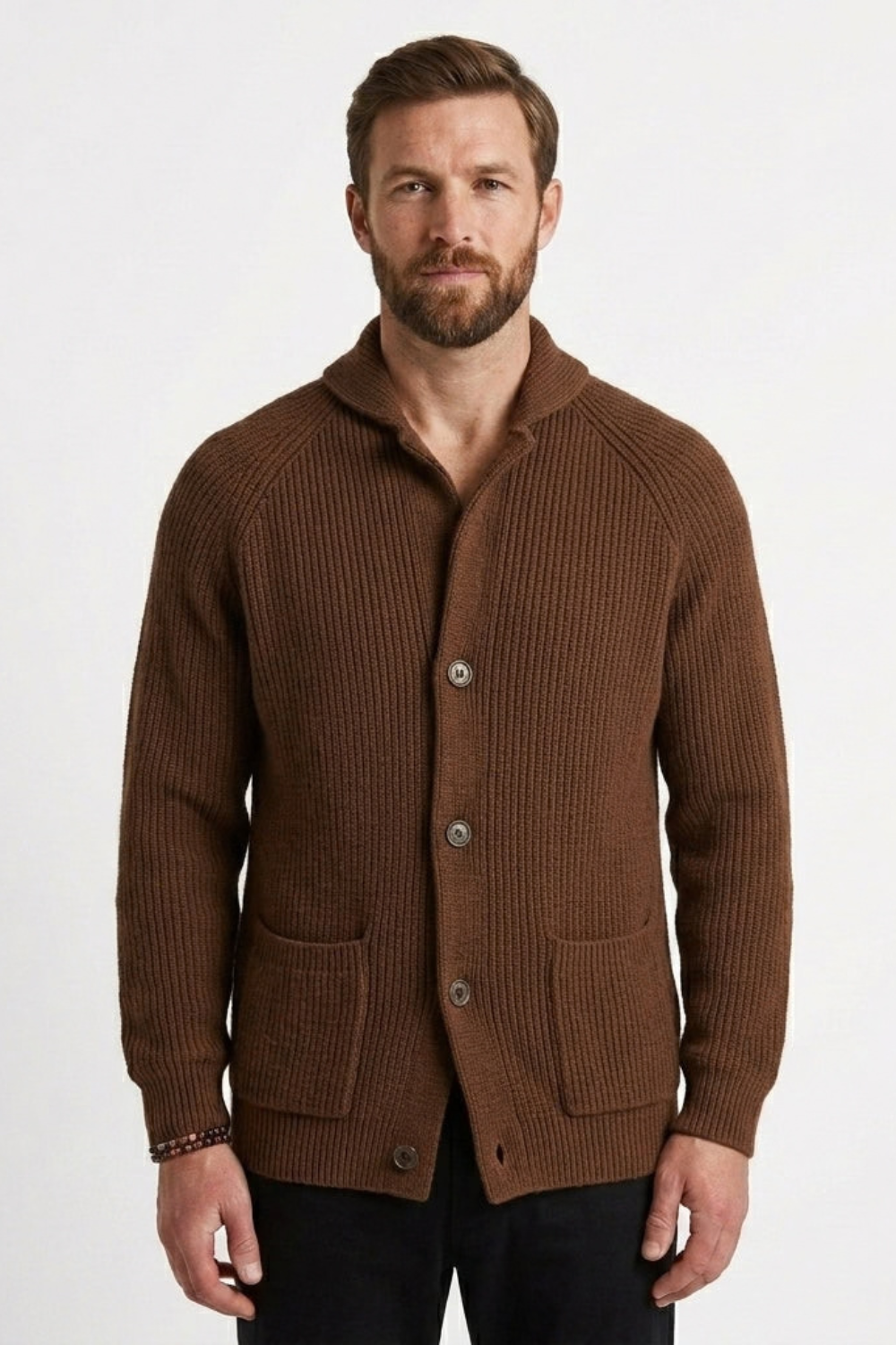 Men Shawl Collar Cardigan Chunky Ribbed Knit