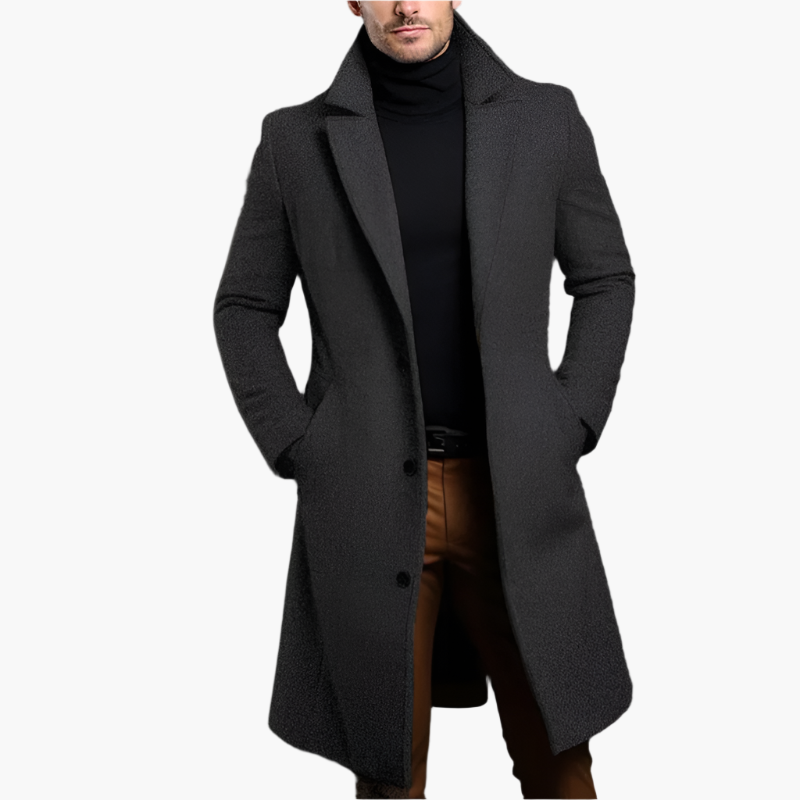 Gordon Single Breasted Wool Look Overcoat in Dark Grey