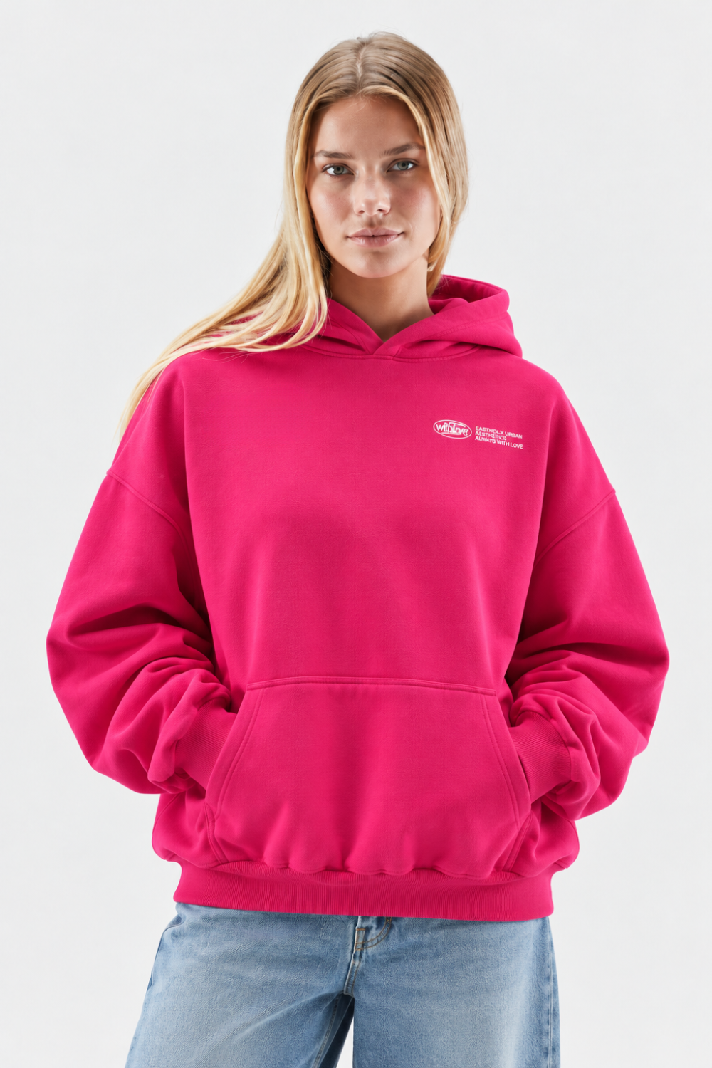 Women Hoodie Oversized Front Pocket Logo Print