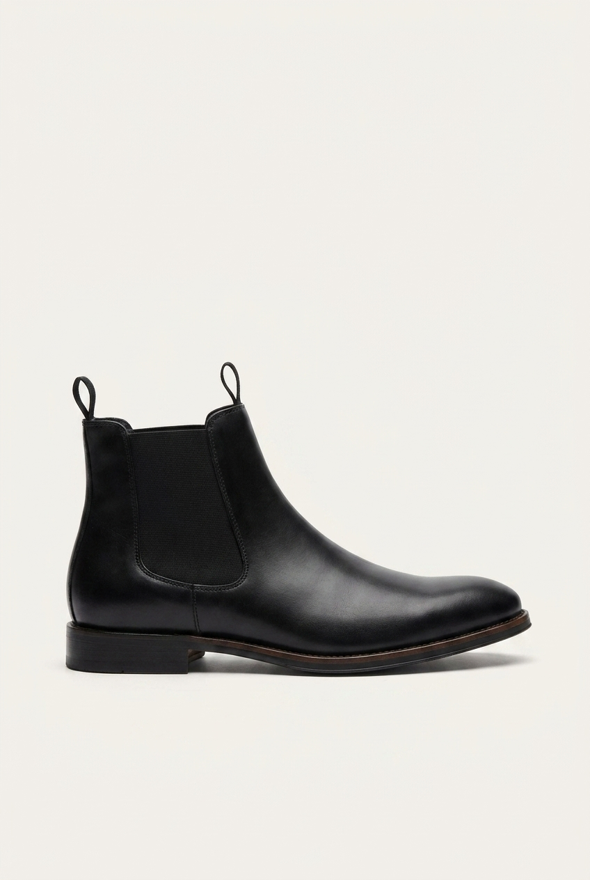 Grayson men's leather-look dress Chelsea boots in black side profile