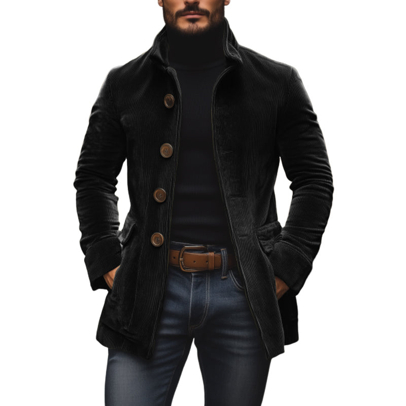 Henry Corduroy Stand Collar Short Coat in Black