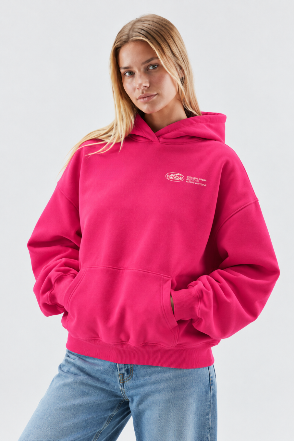 Women Hoodie Oversized Front Pocket Logo Print