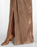 Cléophée gold pleated corset maxi dress