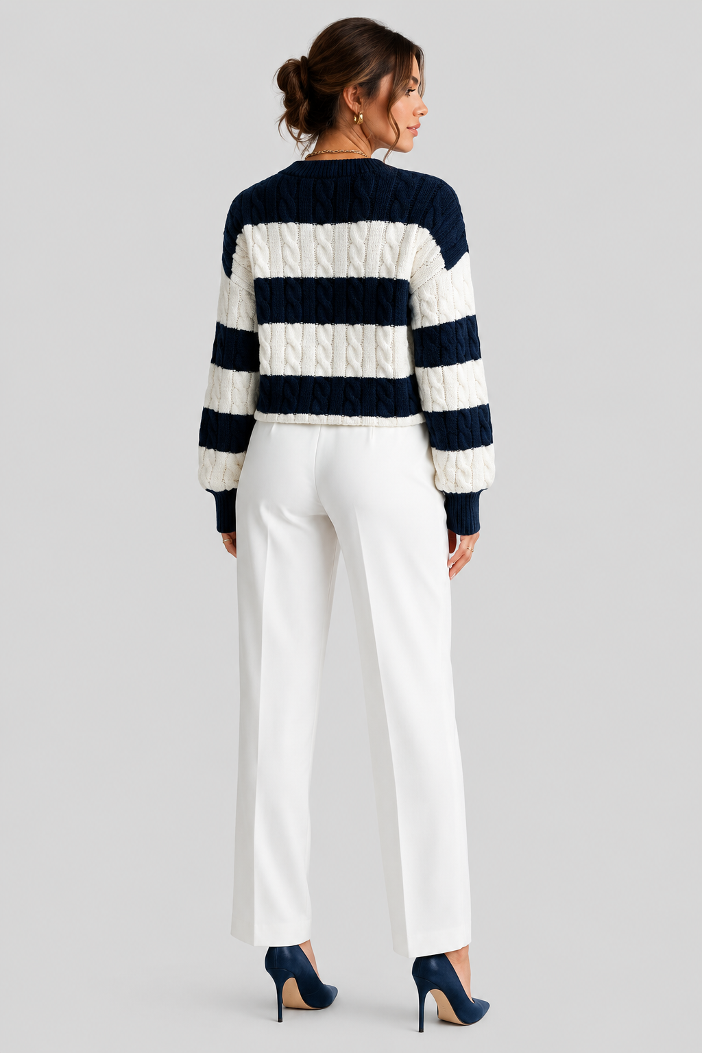 Women Oversized Striped Cable Knit Jumper