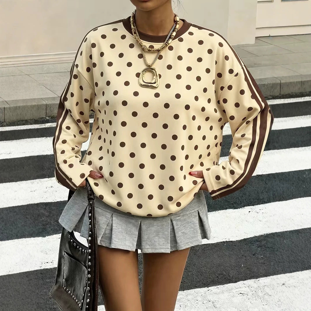 Tamsin Polka Dot Striped Long Sleeve Top in Cream Polka Dot