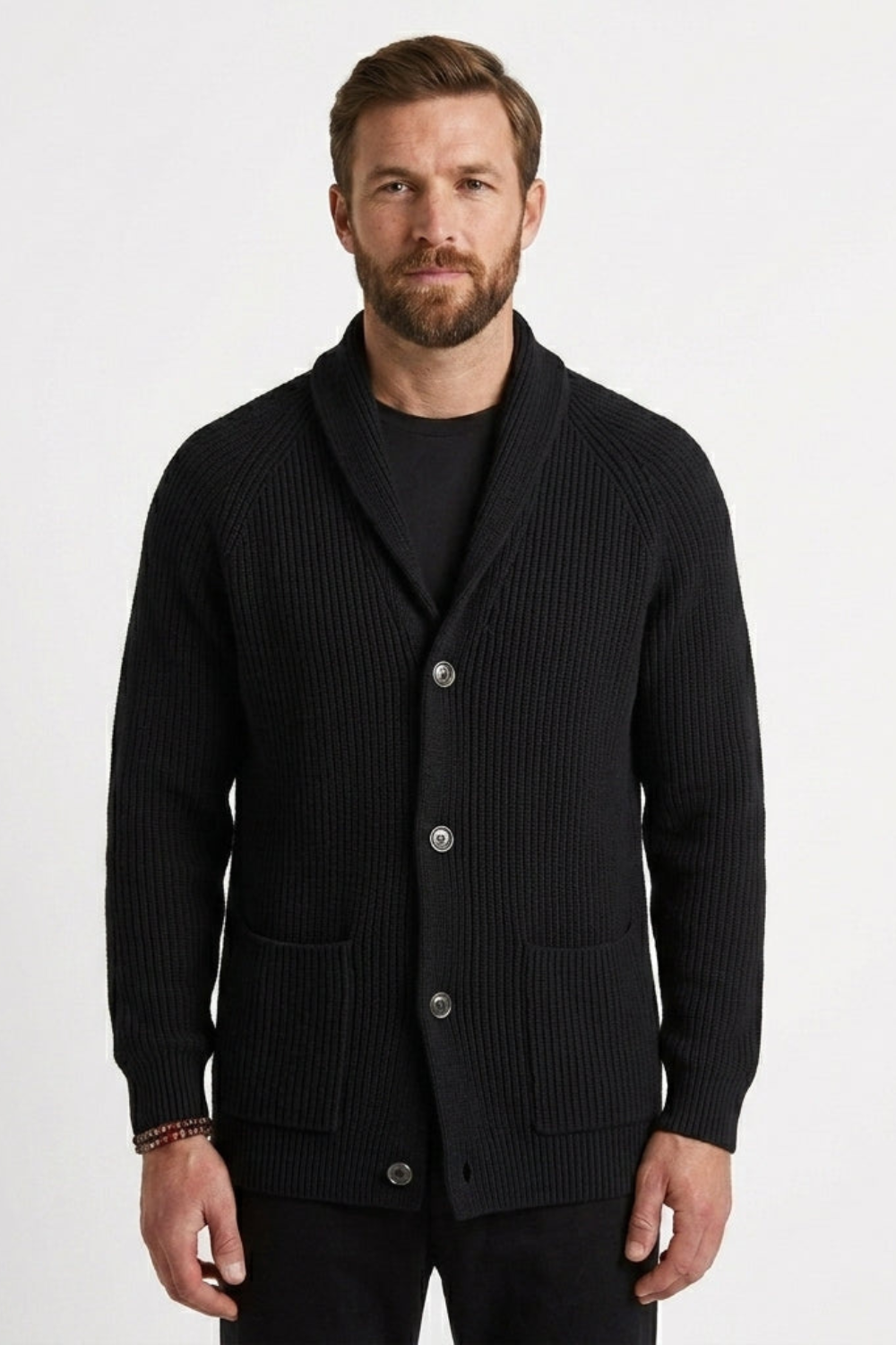 Men Shawl Collar Cardigan Chunky Ribbed Knit