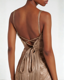 Cléophée gold pleated corset maxi dress