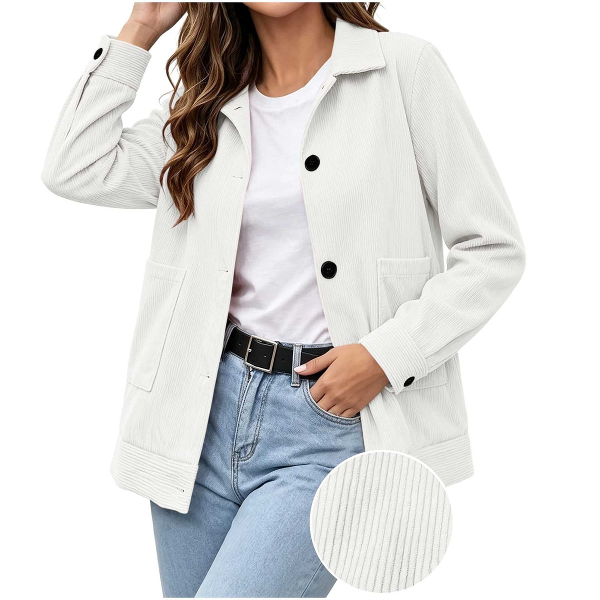 Lexi Corduroy Collared Button Jacket in White