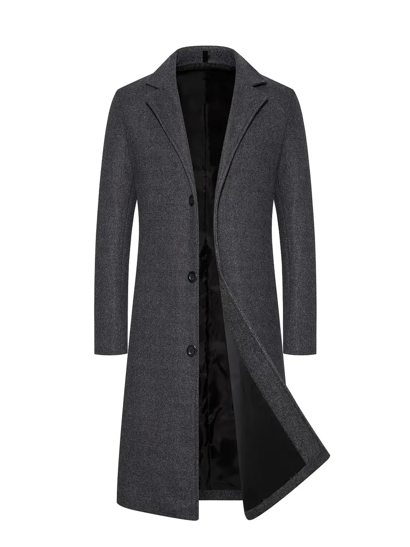 Graham Long Slim Fit Single Breasted Overcoat in Dark Grey