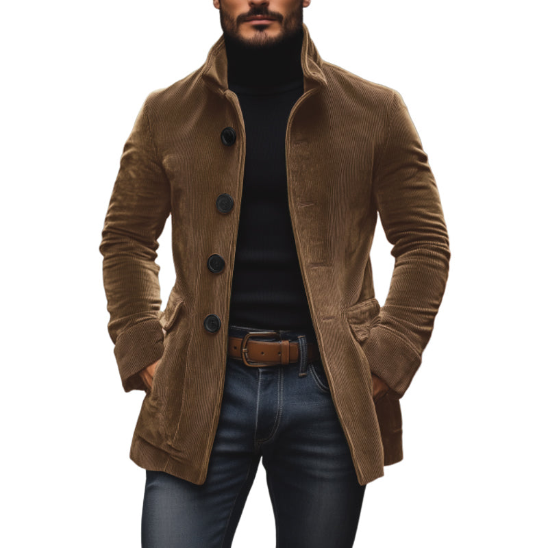 Henry Corduroy Stand Collar Short Coat in Light Brown