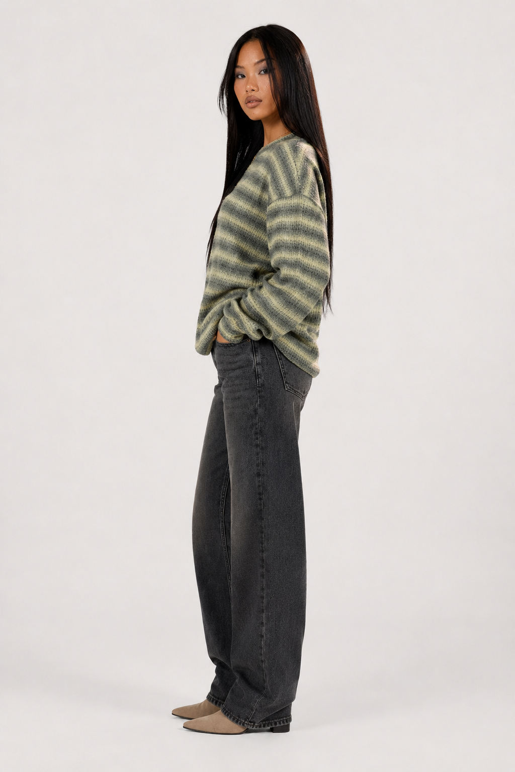 Femme Pull Oversize Rayé en Maille