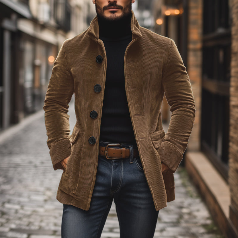 Henry Corduroy Stand Collar Short Coat in Light Brown