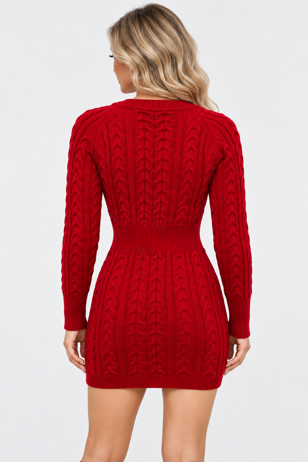 Women Long Sleeve Cable Knit Mini Dress