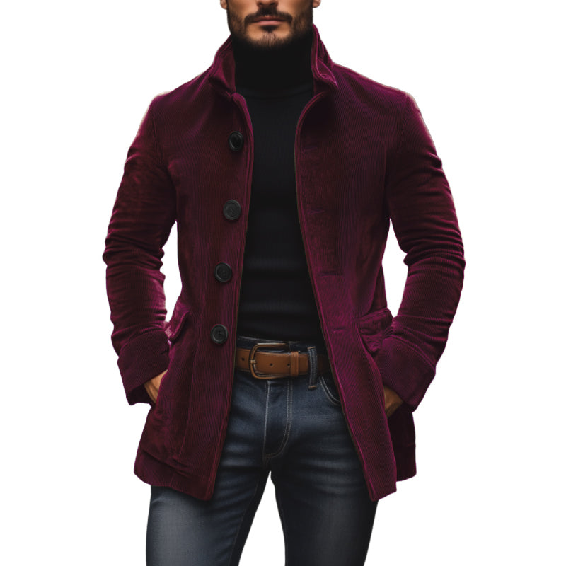 Henry Corduroy Stand Collar Short Coat in Wine