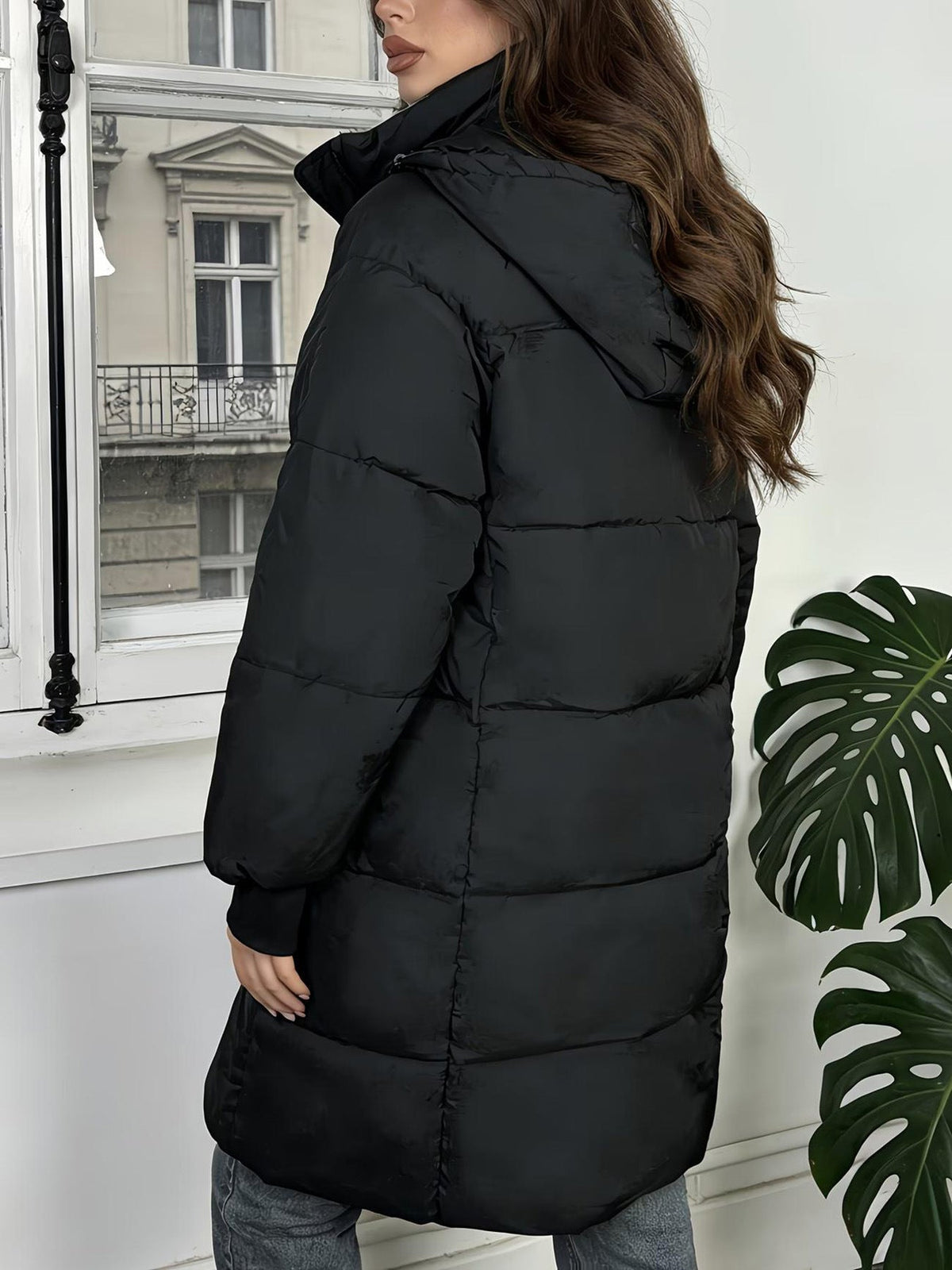 Janet Long Hooded Padded Coat in Black