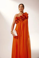 Garance one-shoulder 3D floral maxi dress