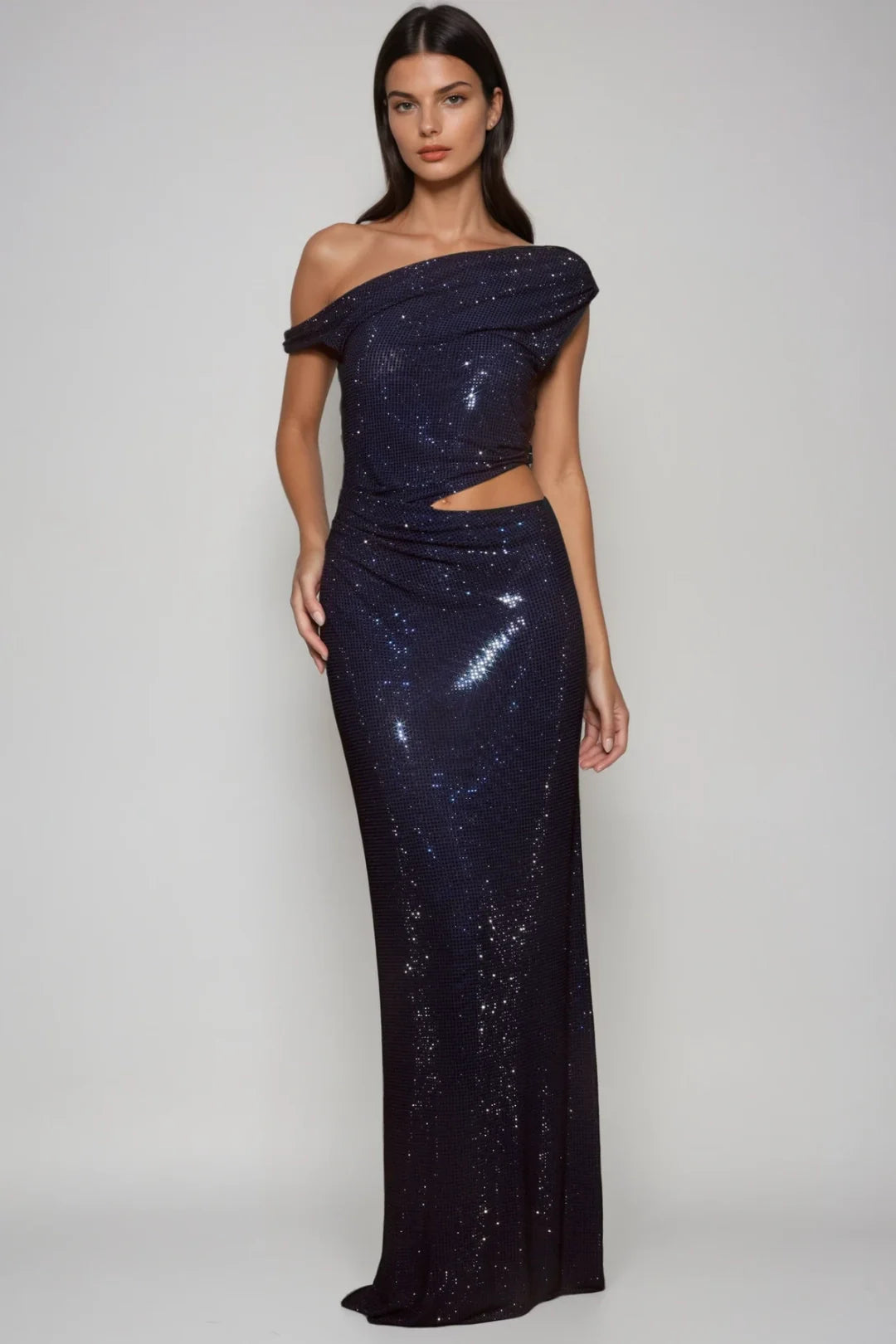 Cassiopée sequin one-shoulder maxi dress