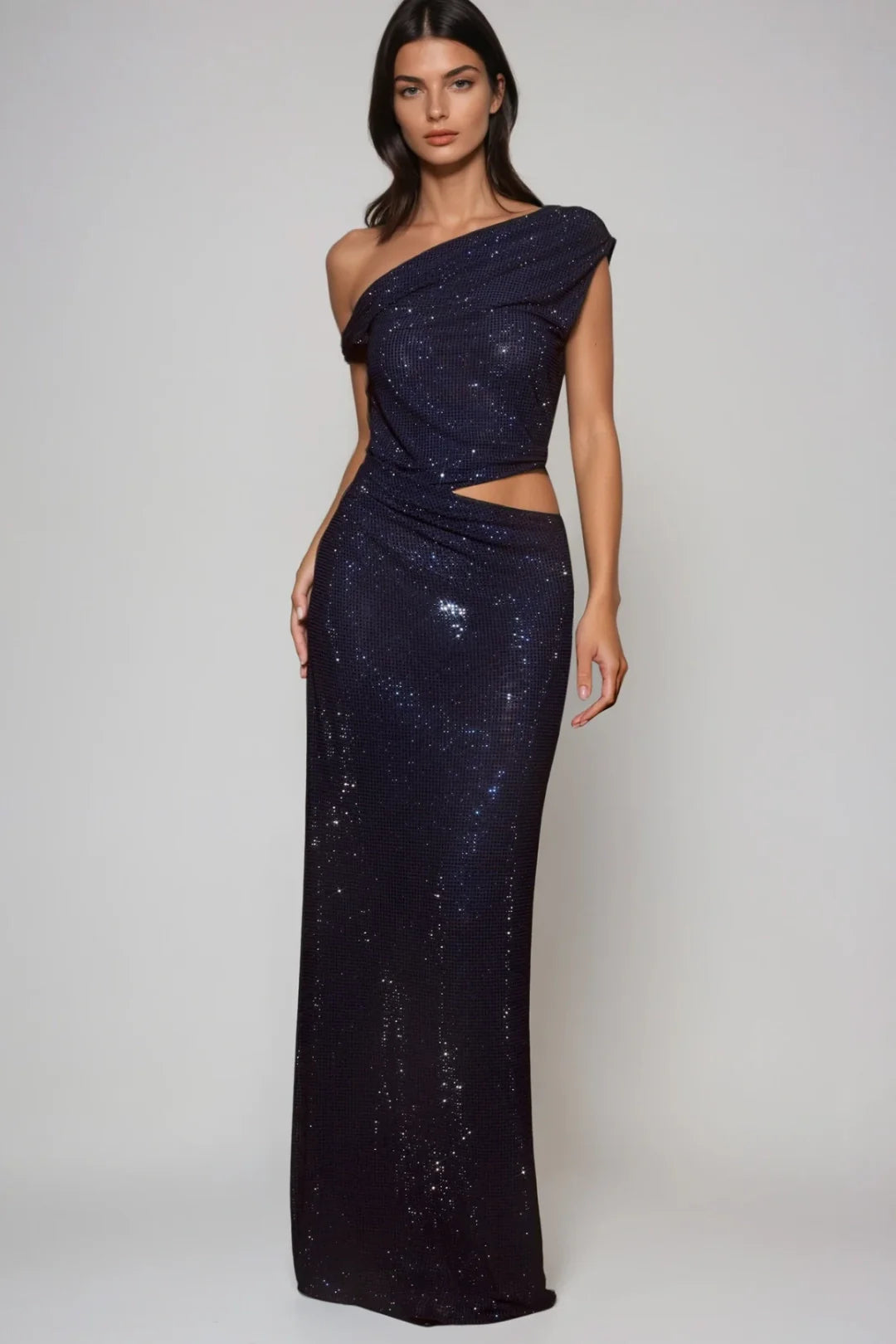 Cassiopée sequin one-shoulder maxi dress