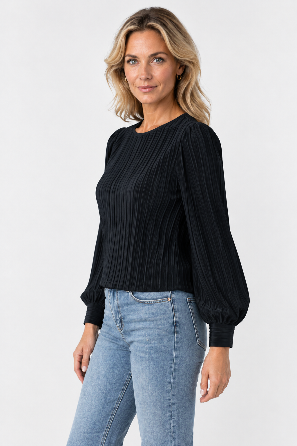 Beatrix Pleated Puff Sleeve Blouse