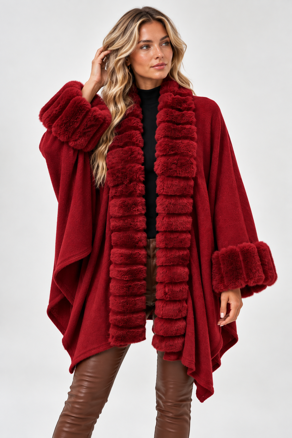 Ondine Faux Fur Trim Cape Coat