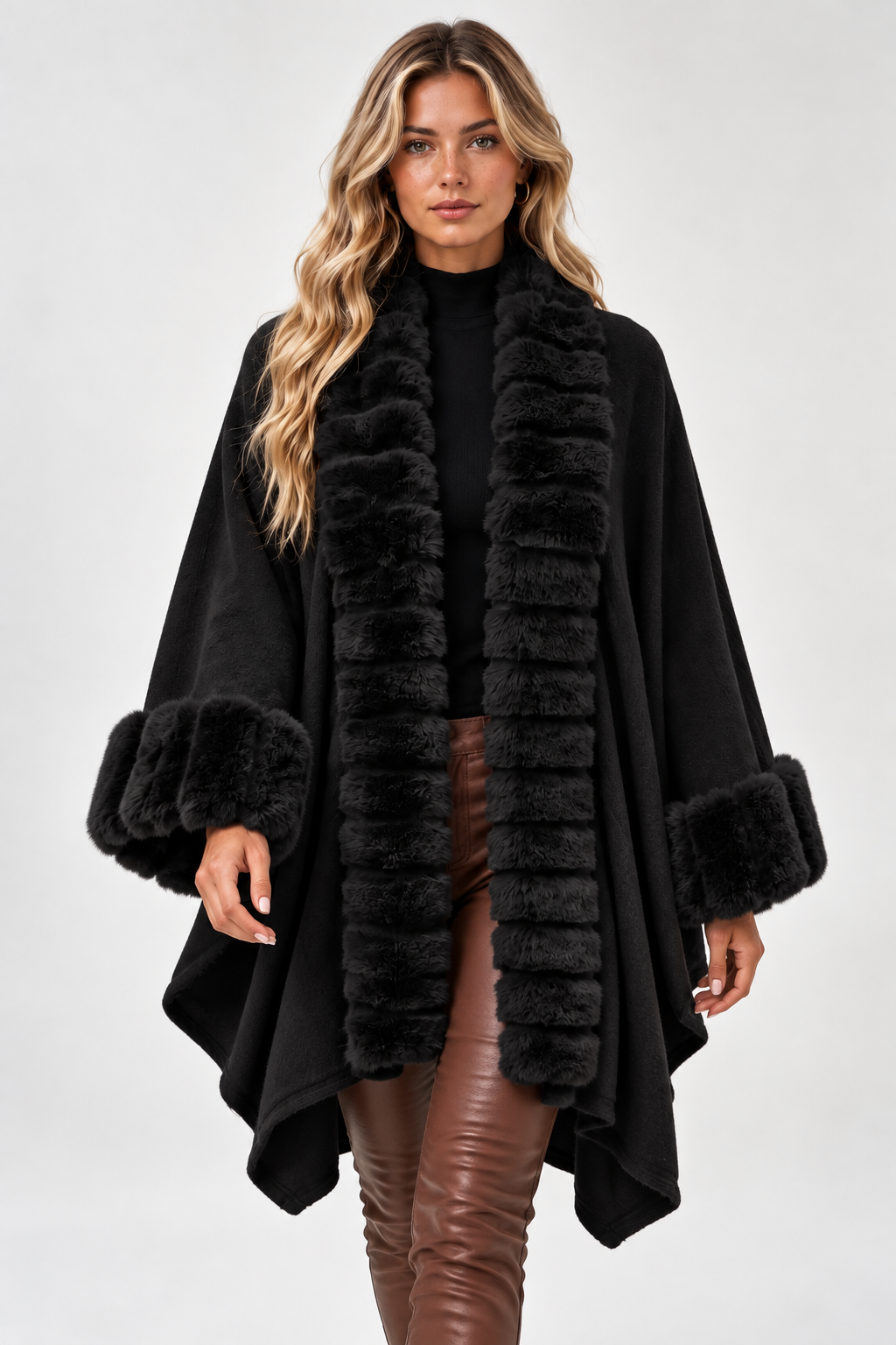 Ondine Faux Fur Trim Cape Coat