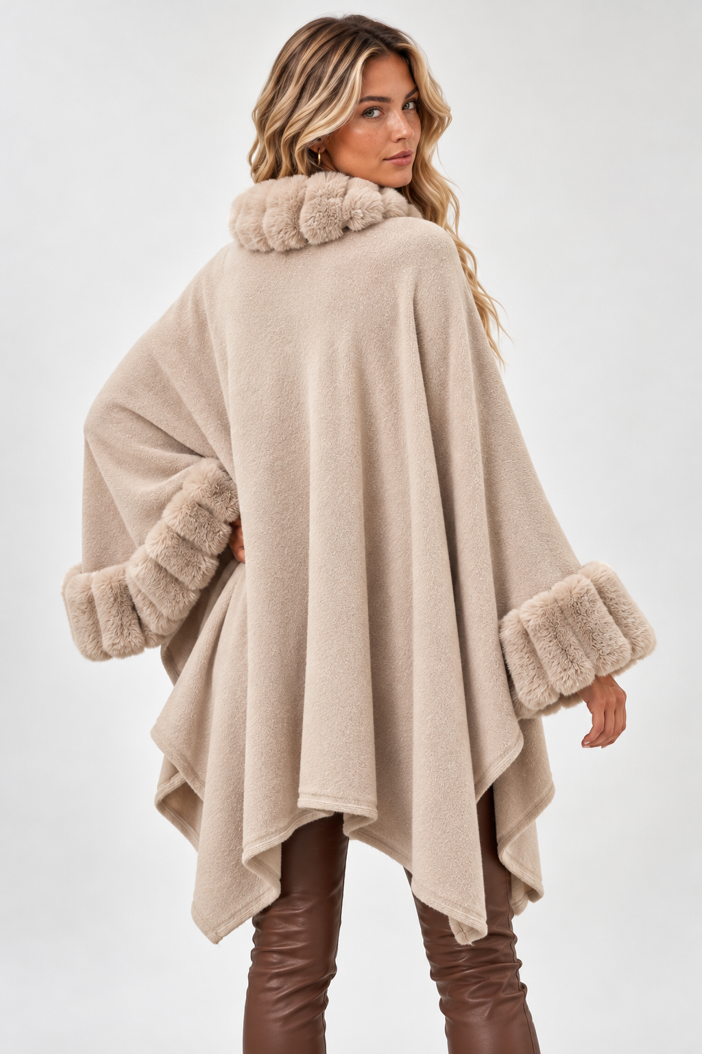 Ondine Faux Fur Trim Cape Coat