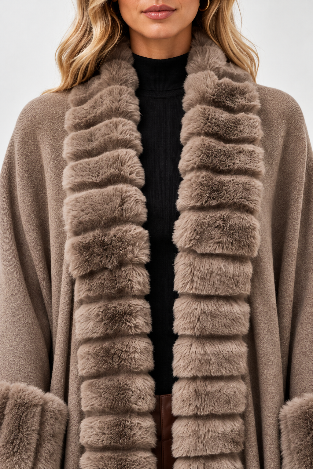 Ondine Faux Fur Trim Cape Coat