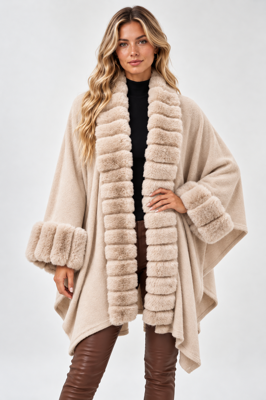 Ondine Faux Fur Trim Cape Coat