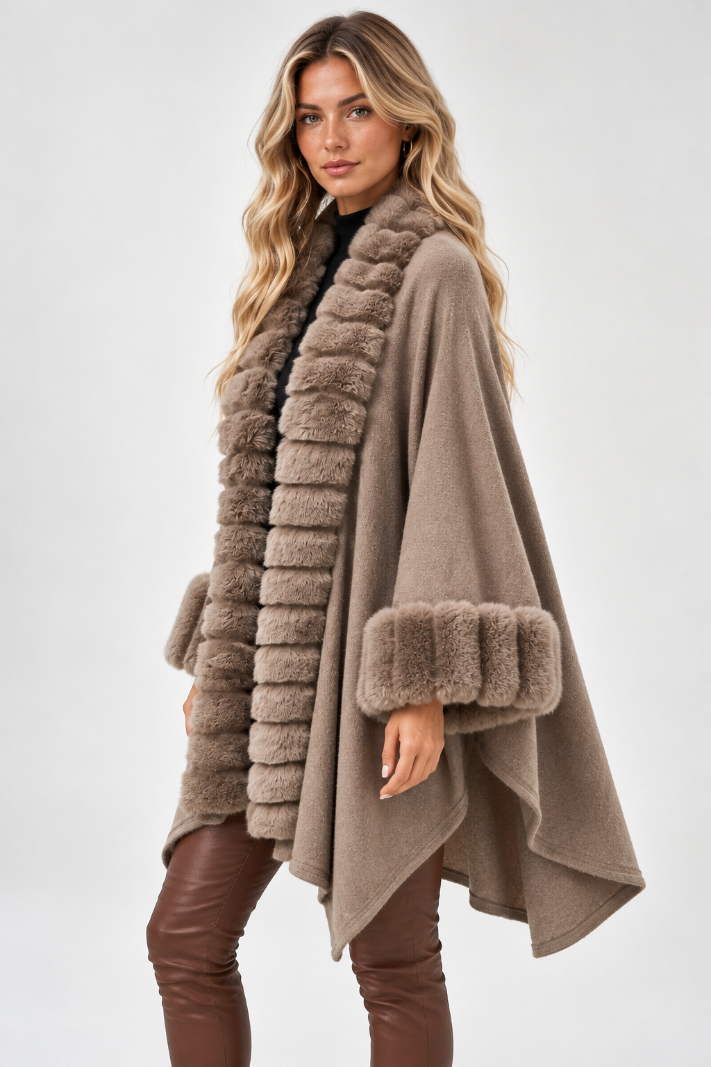 Ondine Faux Fur Trim Cape Coat