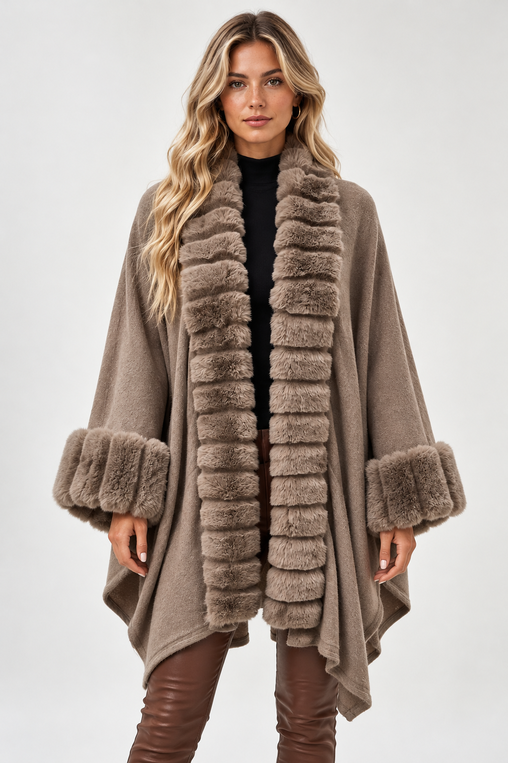 Ondine Faux Fur Trim Cape Coat