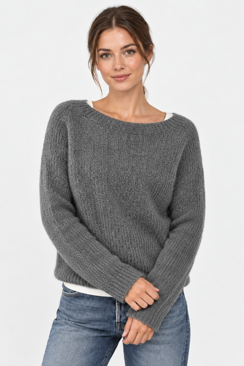 Chunky Knit Neck Jumper Oversized Fit Women