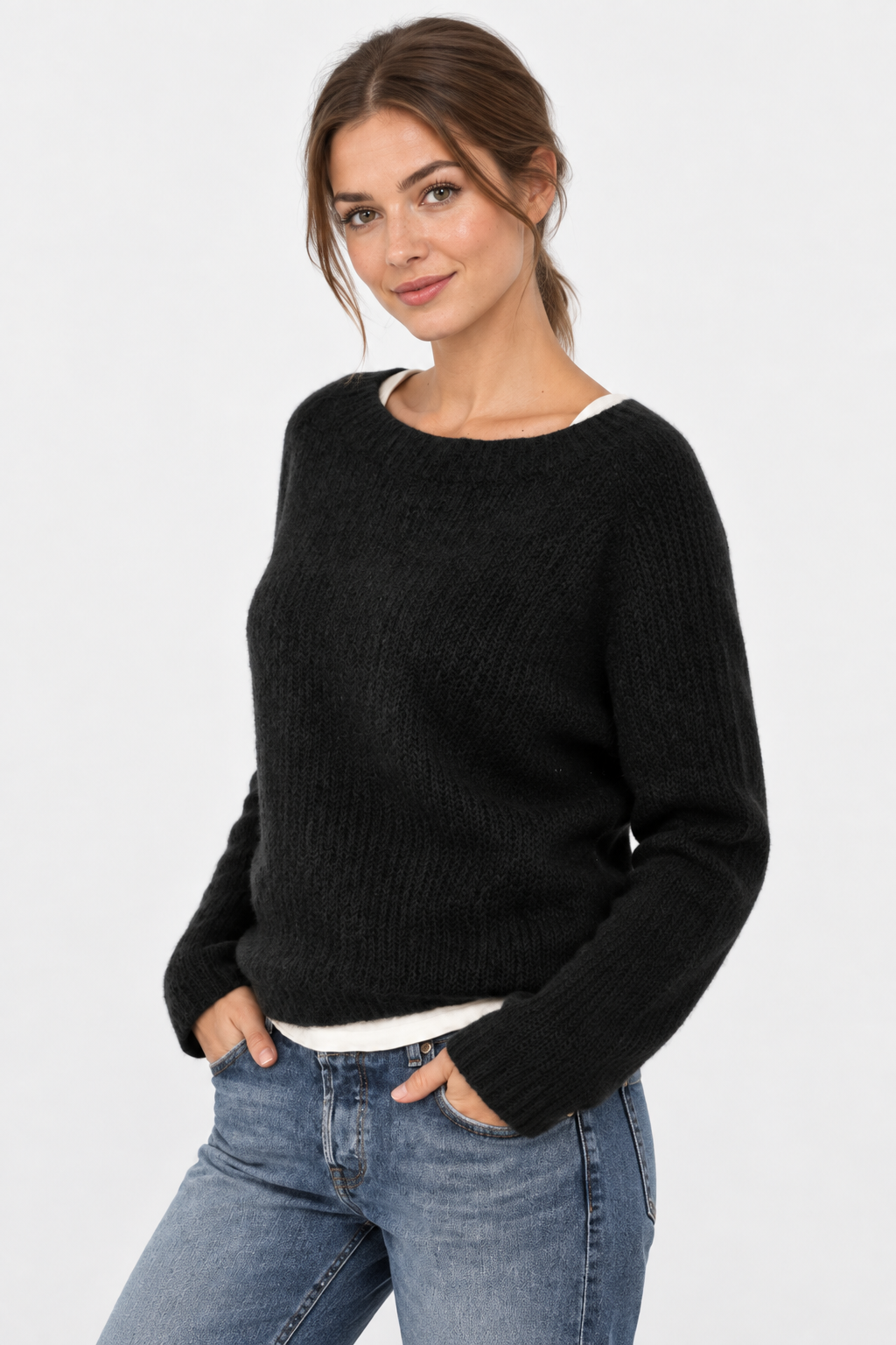 Chunky Knit Neck Jumper Oversized Fit Women
