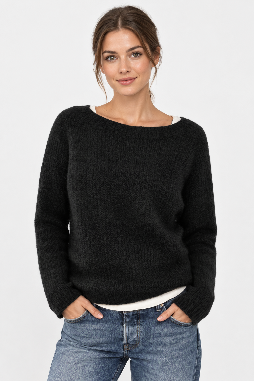Chunky Knit Neck Jumper Oversized Fit Women