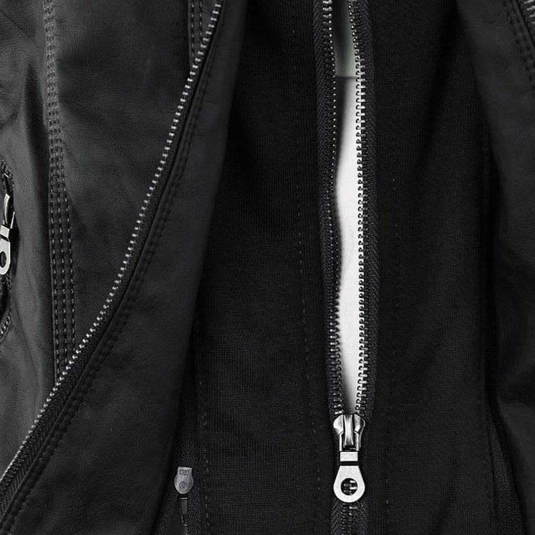 Joanna Hooded Leather Look Biker Jacket in Black