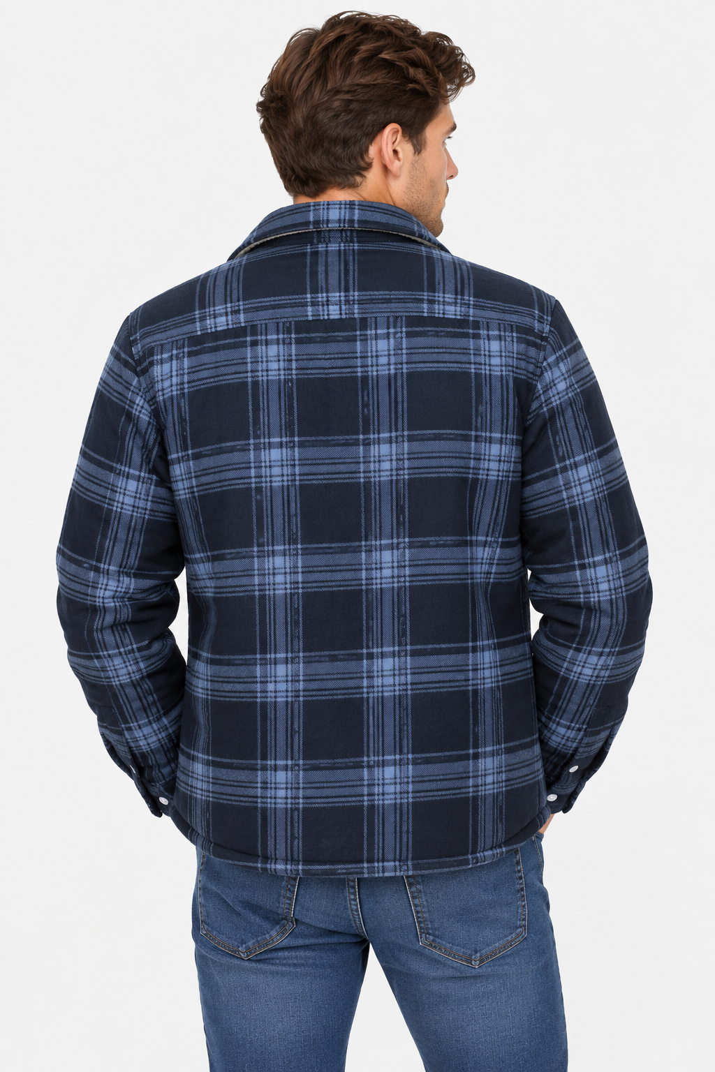 Men Plaid Shacket Fleece Lined Chest Pockets