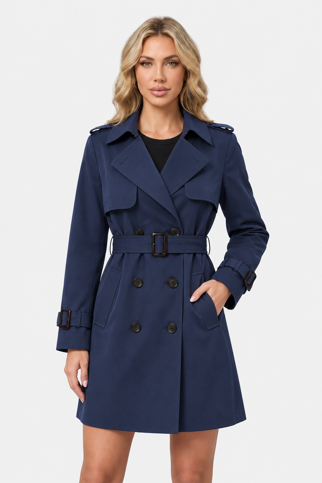 Double Breasted Belted Trench Coat Women