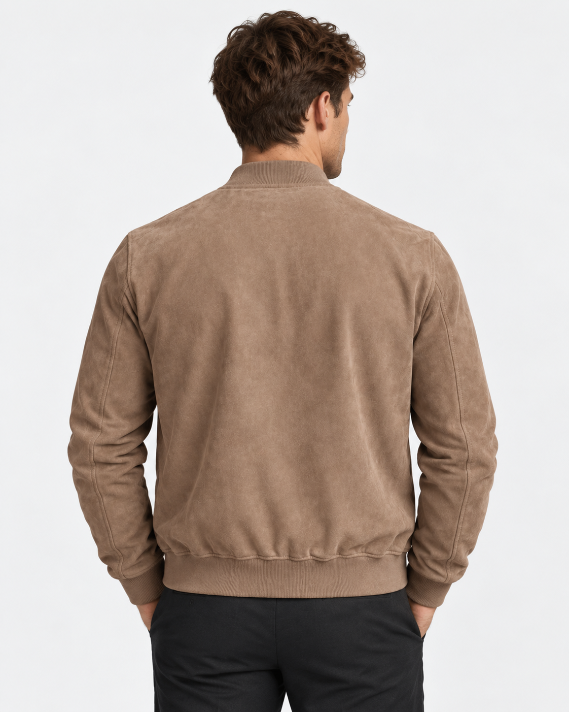 Men Suede Bomber Jacket Regular Fit