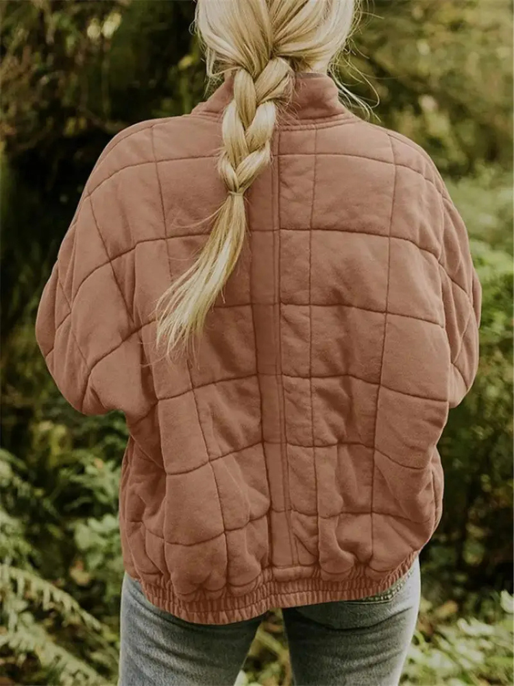 Ava Oversized Quilted Zip Jacket in Brown