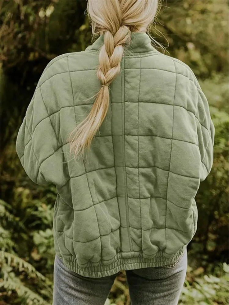 Ava Oversized Quilted Zip Jacket in Sage Green