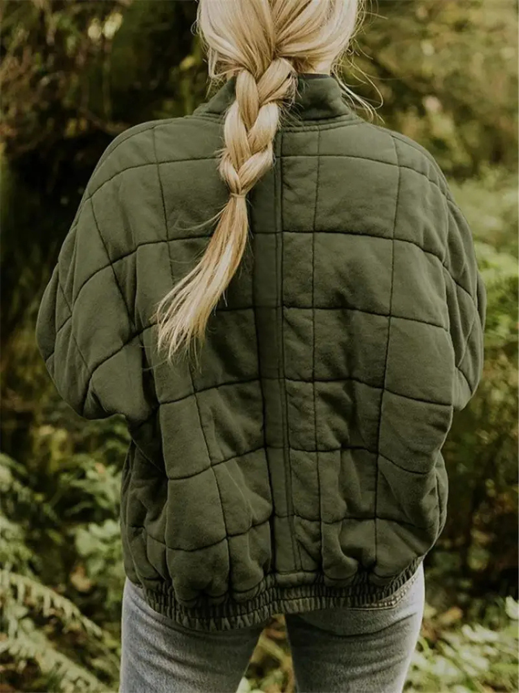 Ava Oversized Quilted Zip Jacket in Army Green
