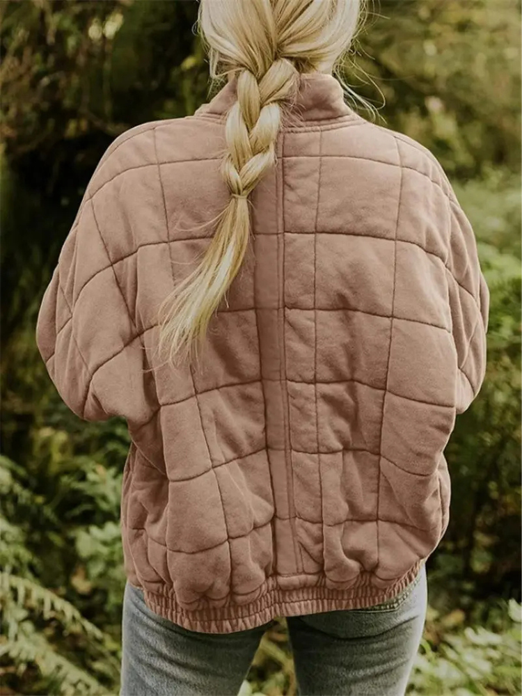 Ava Oversized Quilted Zip Jacket in Blush Beige